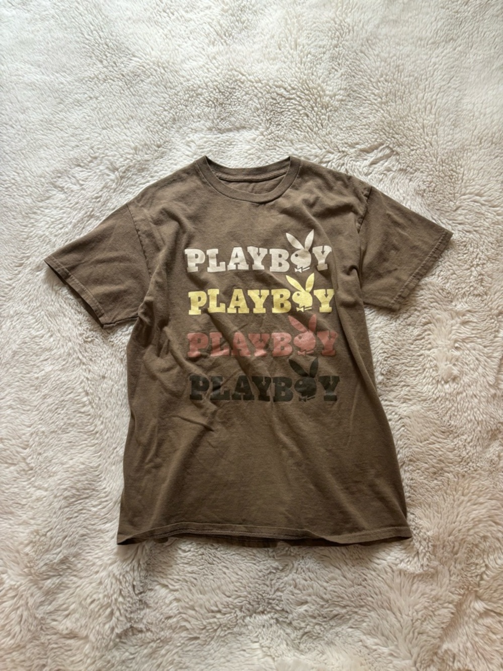 Playboy Graphic Logo Print Tan Brown T-Shirt